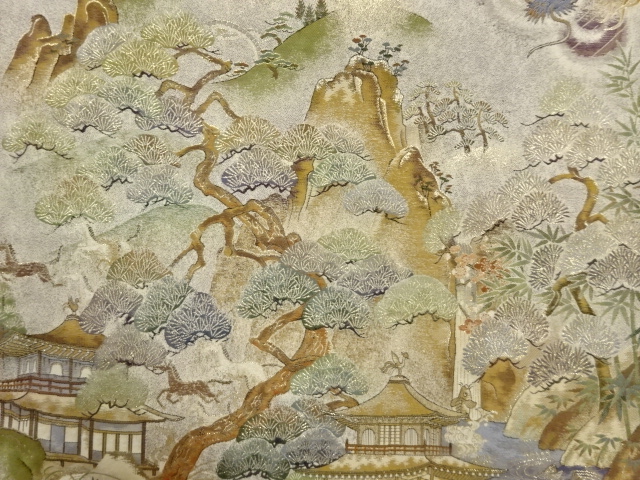  鹿苑寺に七福神・花々・動物模様織出し袋帯